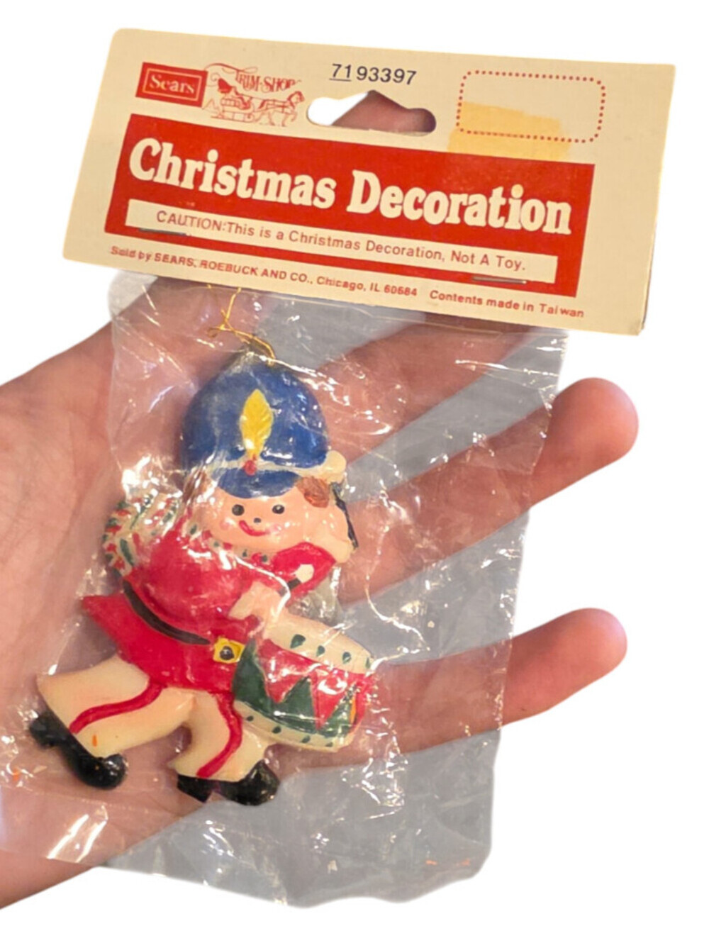 Vintage 1970s Sears Trim Shop Christmas Ornament Drummer Boy Hand Painted NEW